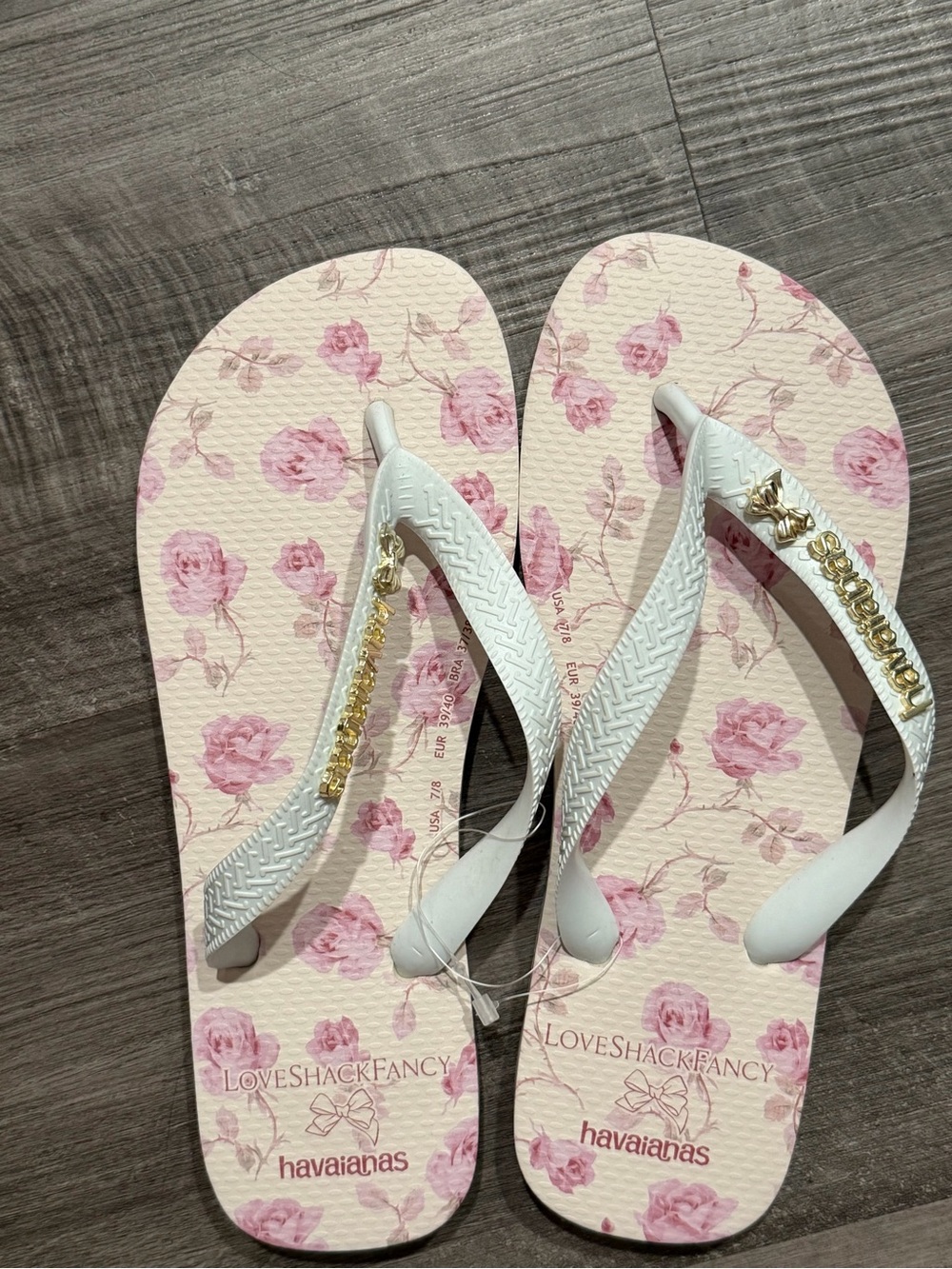 LoveShackFancy x Havaianas White Strap Pink Floral Sandals Size 7/8